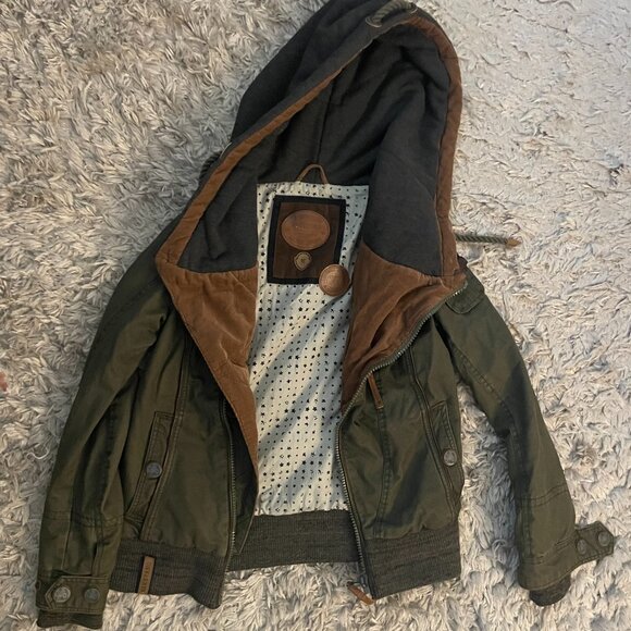 Naketano Asymmetrical Olive Green Diagonal Zip Jacket w/ Hood Size S/M - Picture 4 of 10